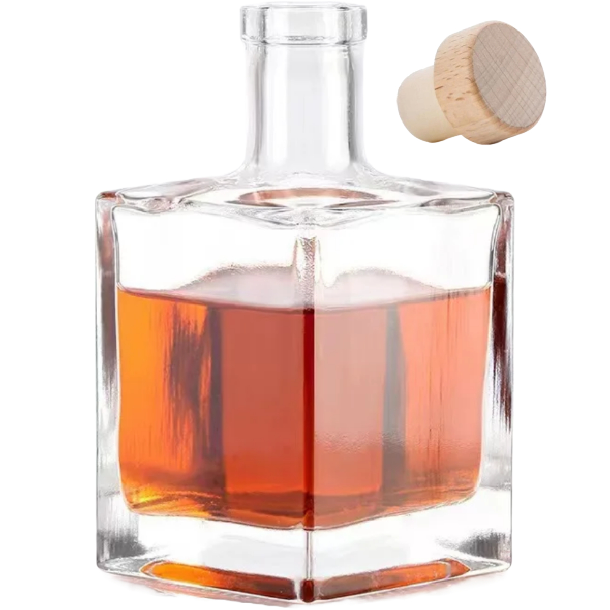 Garrafa de vidro quadrada modelo Cube 500ml transparente para licores e azeites.