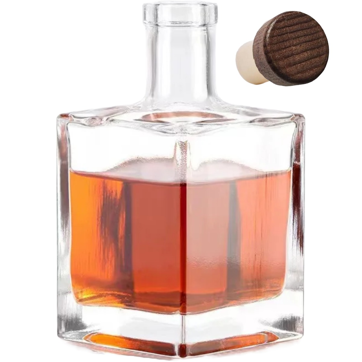 Garrafa de vidro quadrada modelo Cube 500ml transparente para licores e azeites.