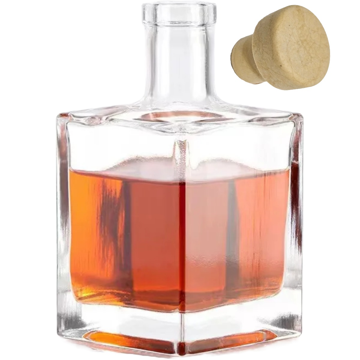 Garrafa de vidro quadrada modelo Cube 500ml transparente para licores e azeites.