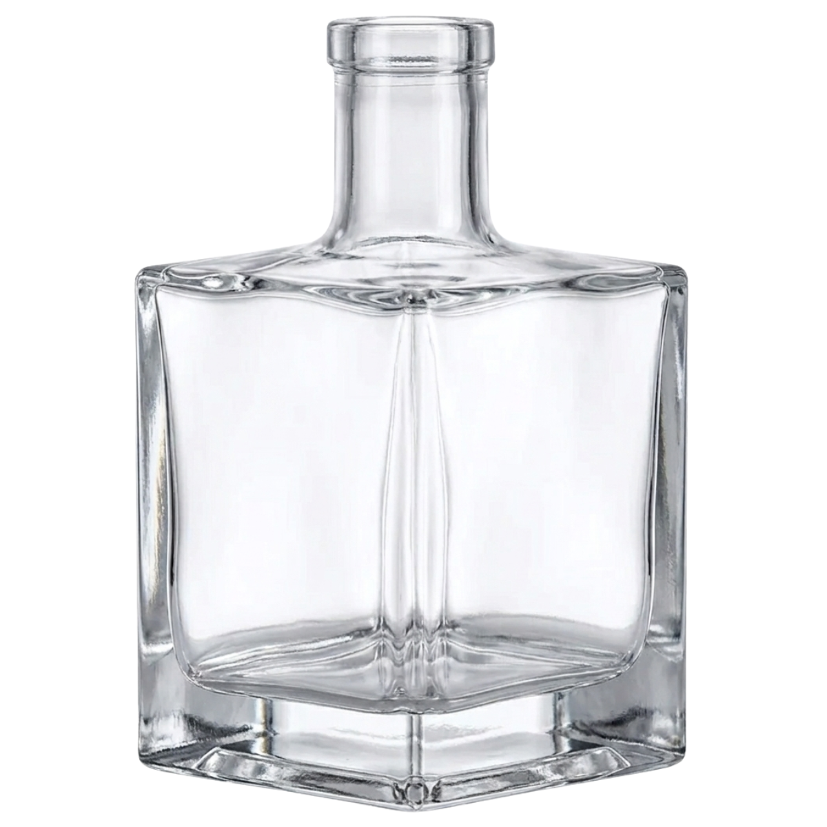 Garrafa de vidro quadrada modelo Cube 500ml transparente para licores e azeites.