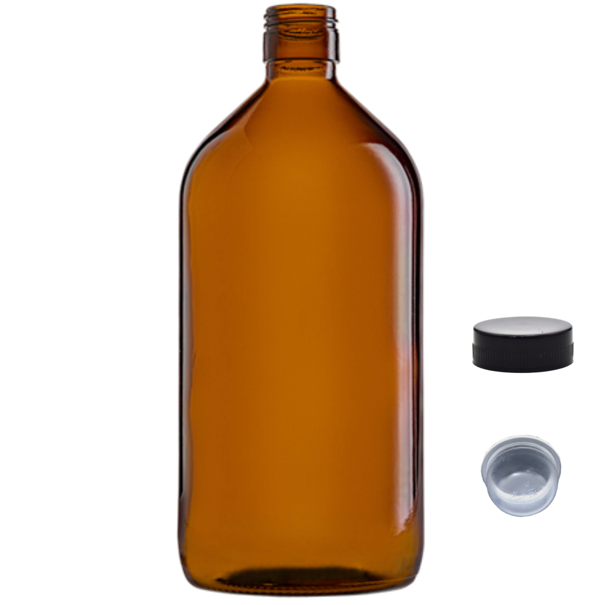 Garrafa de vidro âmbar Quimio 1 litro para proteção de óleos essenciais.