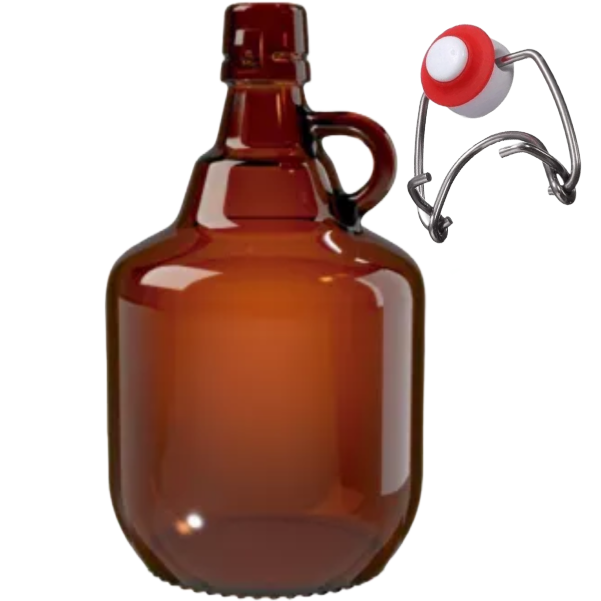 Growler de vidro 2 Litros com alça e tampa swing top para chope fresco.