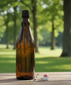 Garrafa de vidro para cerveja tipo Belga 550ml com tampa swing top de cerâmica.