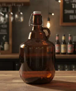 Growler de vidro 2 Litros com alça e tampa swing top para chope fresco.