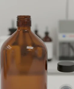 Garrafa de vidro âmbar Quimio 1 litro para proteção de óleos essenciais.