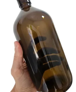 Garrafa de vidro âmbar Quimio 1 litro para proteção de óleos essenciais.