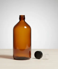 Garrafa de vidro âmbar Quimio 1 litro para proteção de óleos essenciais.