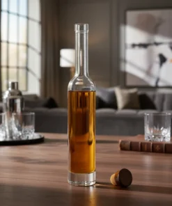 Garrafa de vidro triangular modelo Trinity para bebidas destiladas criativas.