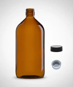Garrafa de vidro âmbar Quimio 1 litro para proteção de óleos essenciais.