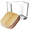 Pote de vidro quadrado 120ml com tampa de bambu natural para temperos e velas.
