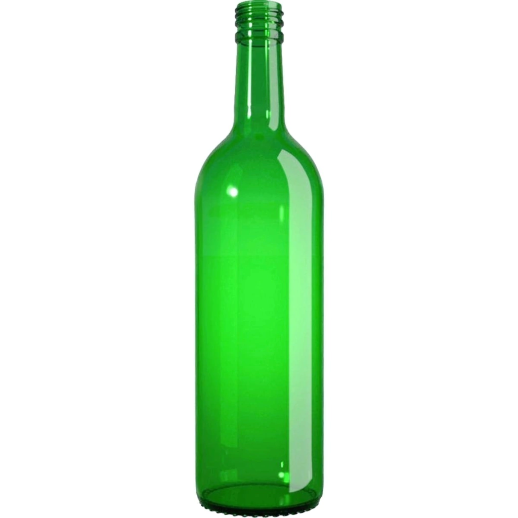 Garrafa de vidro Bordalesa verde esmeralda 750ml para proteção de vinhos.