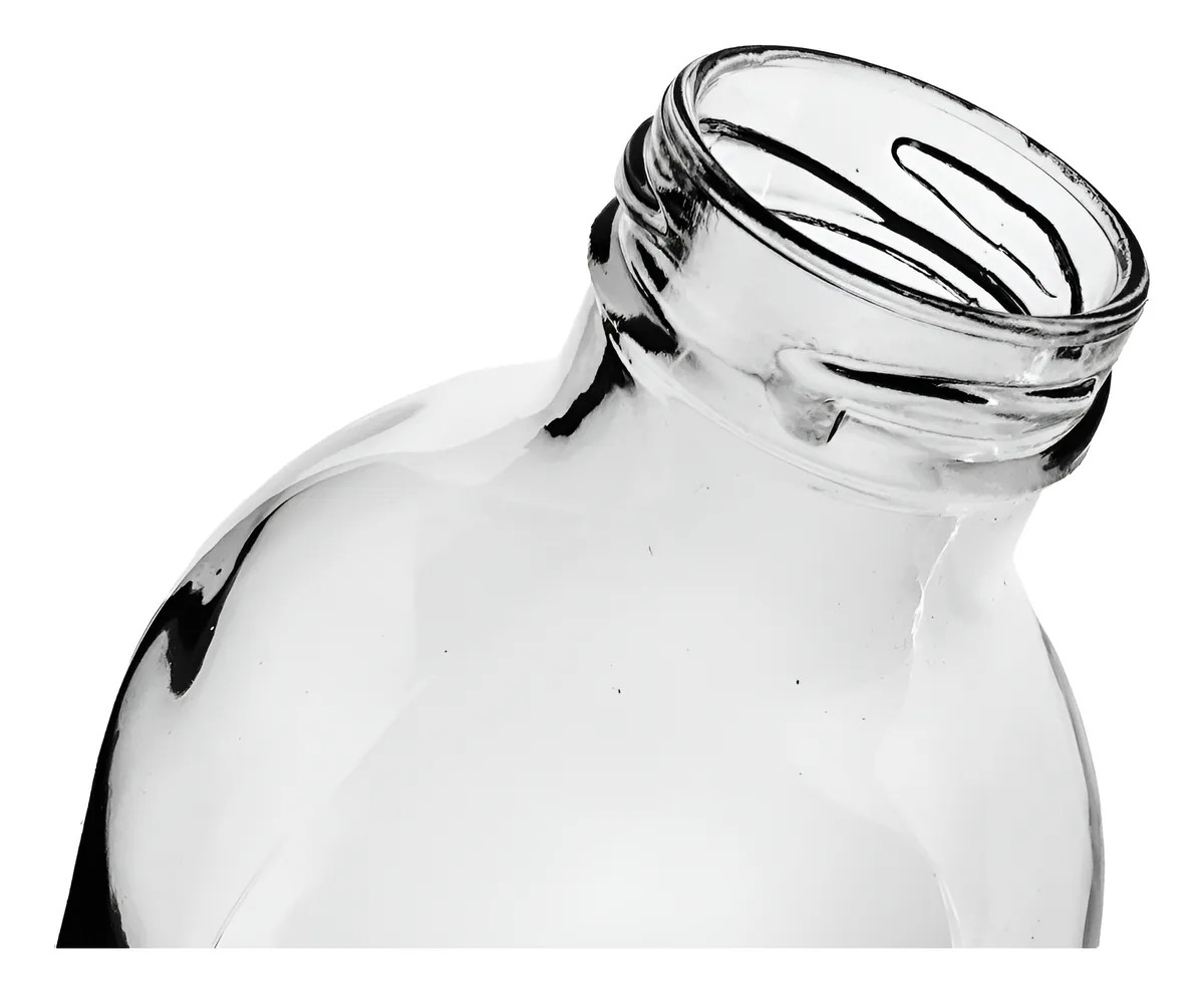 Garrafa de vidro de 1 litro com bocal largo de 38mm para sucos e detox.