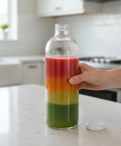 Garrafa de vidro de 1 litro com bocal largo de 38mm para sucos e detox.