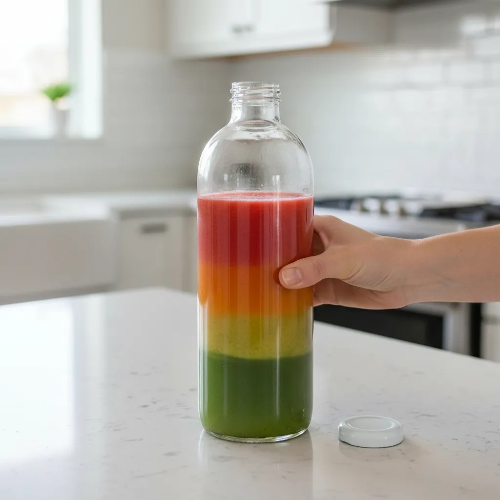 Garrafa de vidro de 1 litro com bocal largo de 38mm para sucos e detox.