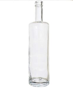 Garrafa de vidro transparente modelo Citrino 750ml, formato cilíndrico alto e fino, com base de vidro espessa e gargalo alongado para rolha.