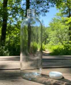 Garrafa de vidro de 1 litro com bocal largo de 38mm para sucos e detox.