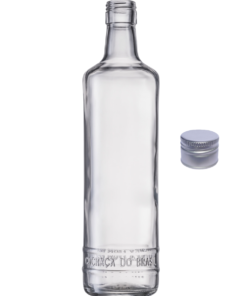 Garrafa de vidro modelo Cachaça do Brasil 700ml transparente tradicional.
