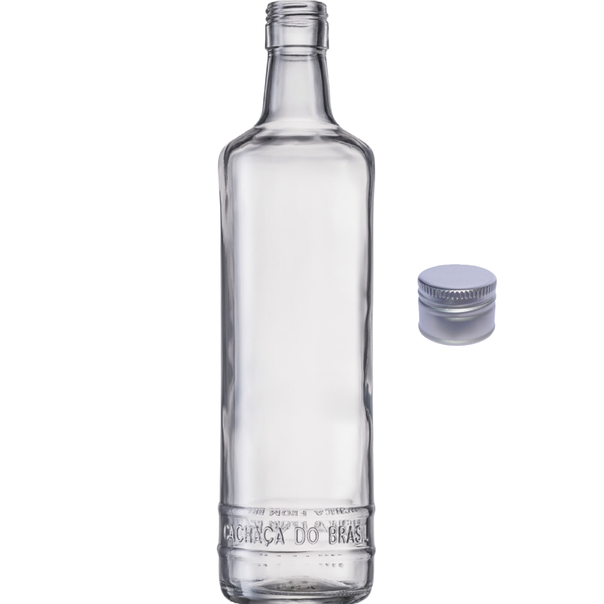 Garrafa de vidro modelo Cachaça do Brasil 700ml transparente tradicional.