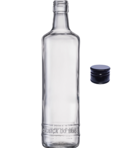 Garrafa de vidro modelo Cachaça do Brasil 700ml transparente tradicional.