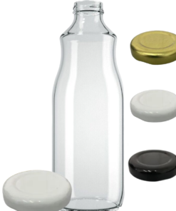 Garrafa de vidro de 1 litro com bocal largo de 38mm para sucos e detox.