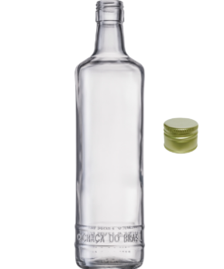 Garrafa de vidro modelo Cachaça do Brasil 700ml transparente tradicional.