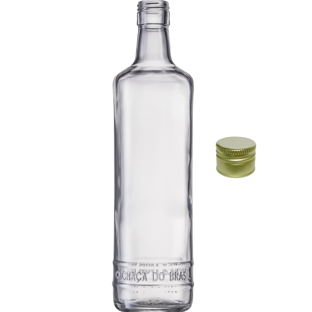 Garrafa de vidro modelo Cachaça do Brasil 700ml transparente tradicional.