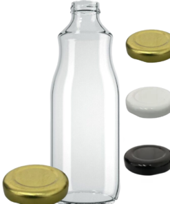 Garrafa de vidro de 1 litro com bocal largo de 38mm para sucos e detox.