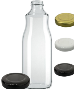 Garrafa de vidro de 1 litro com bocal largo de 38mm para sucos e detox.