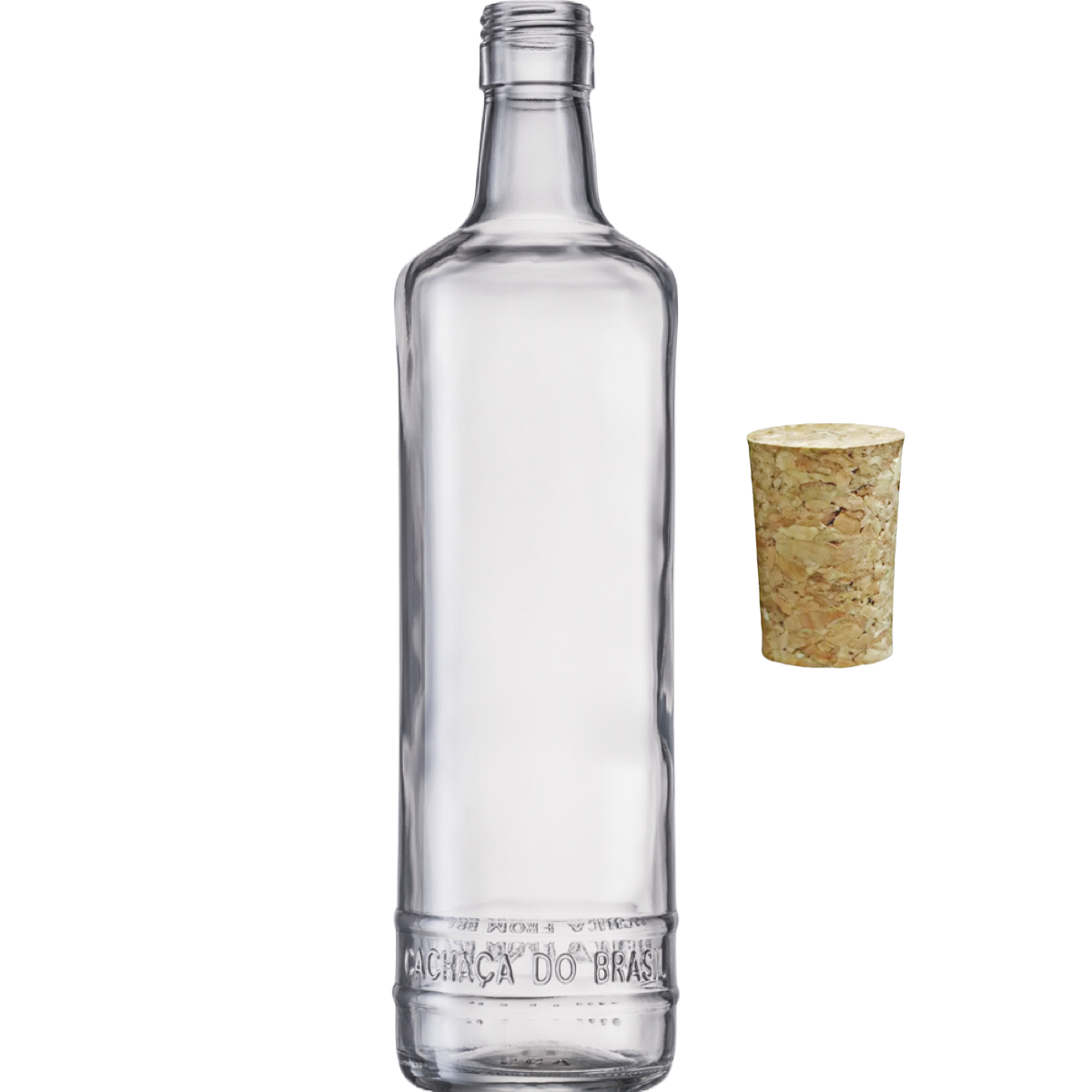 Garrafa de vidro modelo Cachaça do Brasil 700ml transparente tradicional.
