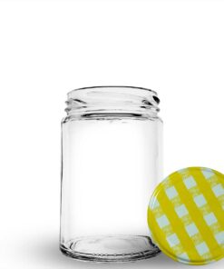Pote de vidro cilíndrico modelo Andino 360ml para doces e antepastos.