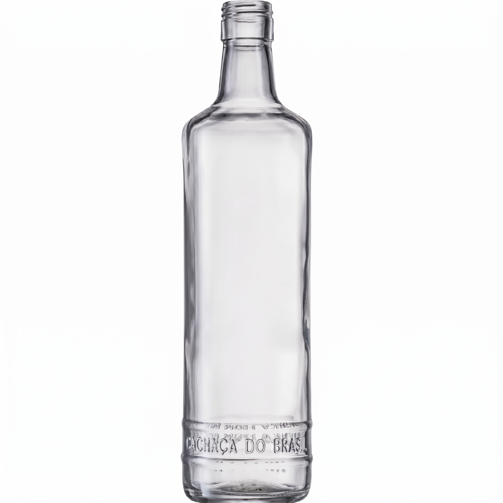 Garrafa de vidro modelo Cachaça do Brasil 700ml transparente tradicional.