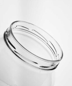 Pote de vidro grande de 2 litros vazio e transparente, destacando o bocal largo ideal para armazenamento de alimentos e conservas.