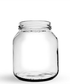 Pote de vidro grande de 2 litros vazio e transparente, destacando o bocal largo ideal para armazenamento de alimentos e conservas.