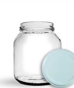Pote de vidro grande de 2 litros vazio e transparente, destacando o bocal largo ideal para armazenamento de alimentos e conservas.