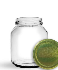 Pote de vidro grande de 2 litros vazio e transparente, destacando o bocal largo ideal para armazenamento de alimentos e conservas.