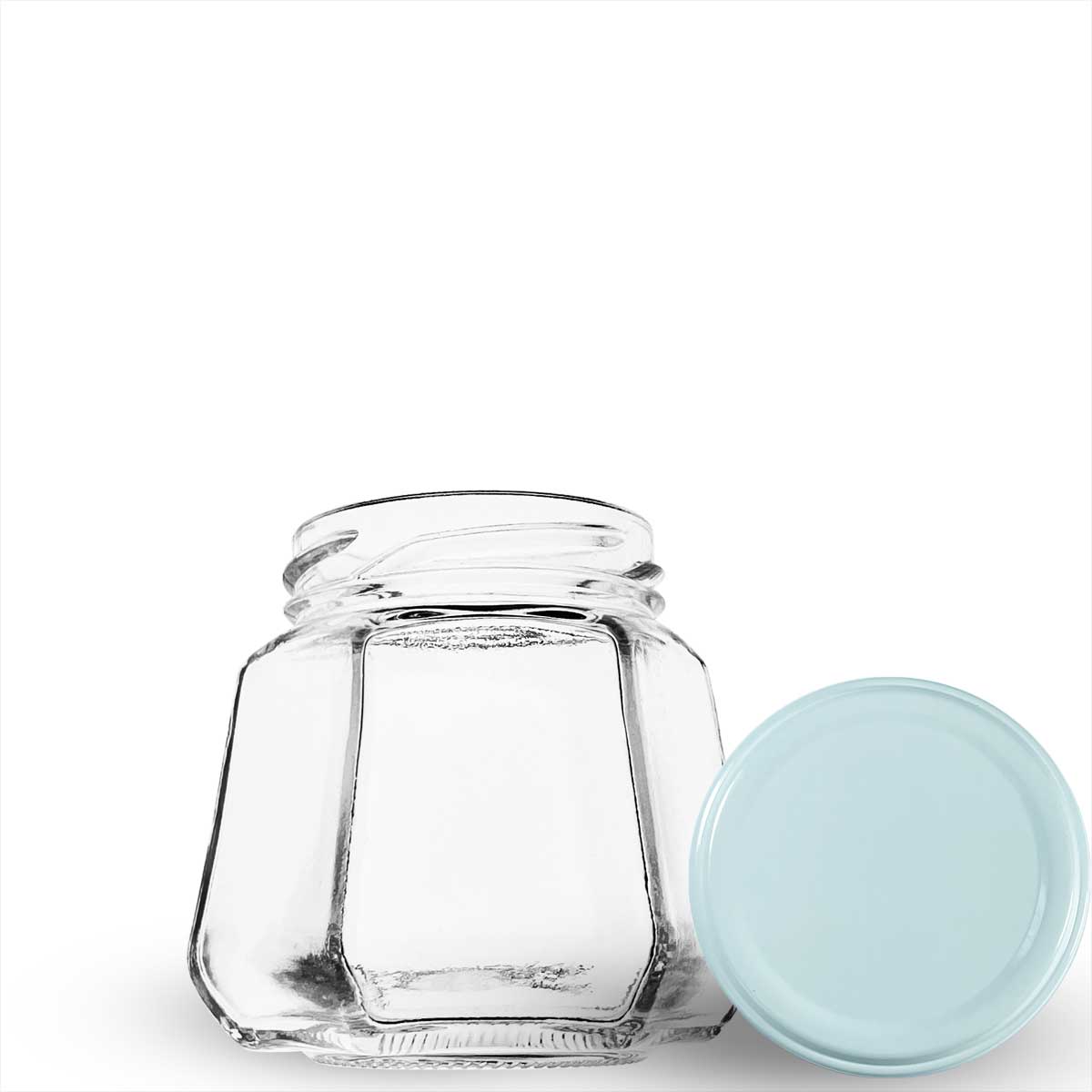Pote de vidro sextavado 230ml. Formato de 6 faces que traz elegância para mel, geleias gourmet e lembrancinhas. Preserva 100% o sabor. Aproveite!