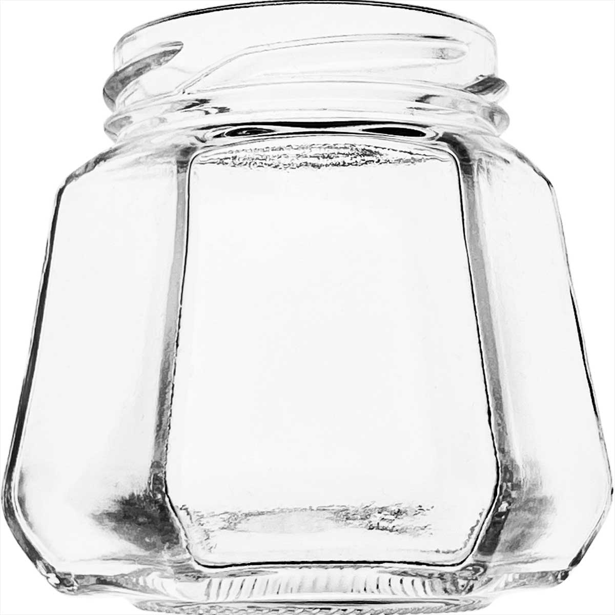 Pote de vidro sextavado 230ml. Formato de 6 faces que traz elegância para mel, geleias gourmet e lembrancinhas. Preserva 100% o sabor. Aproveite!