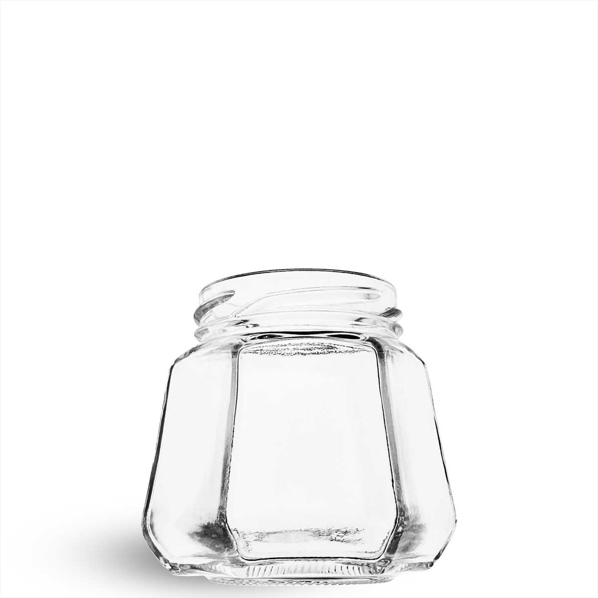 Pote de vidro sextavado 230ml. Formato de 6 faces que traz elegância para mel, geleias gourmet e lembrancinhas. Preserva 100% o sabor. Aproveite!
