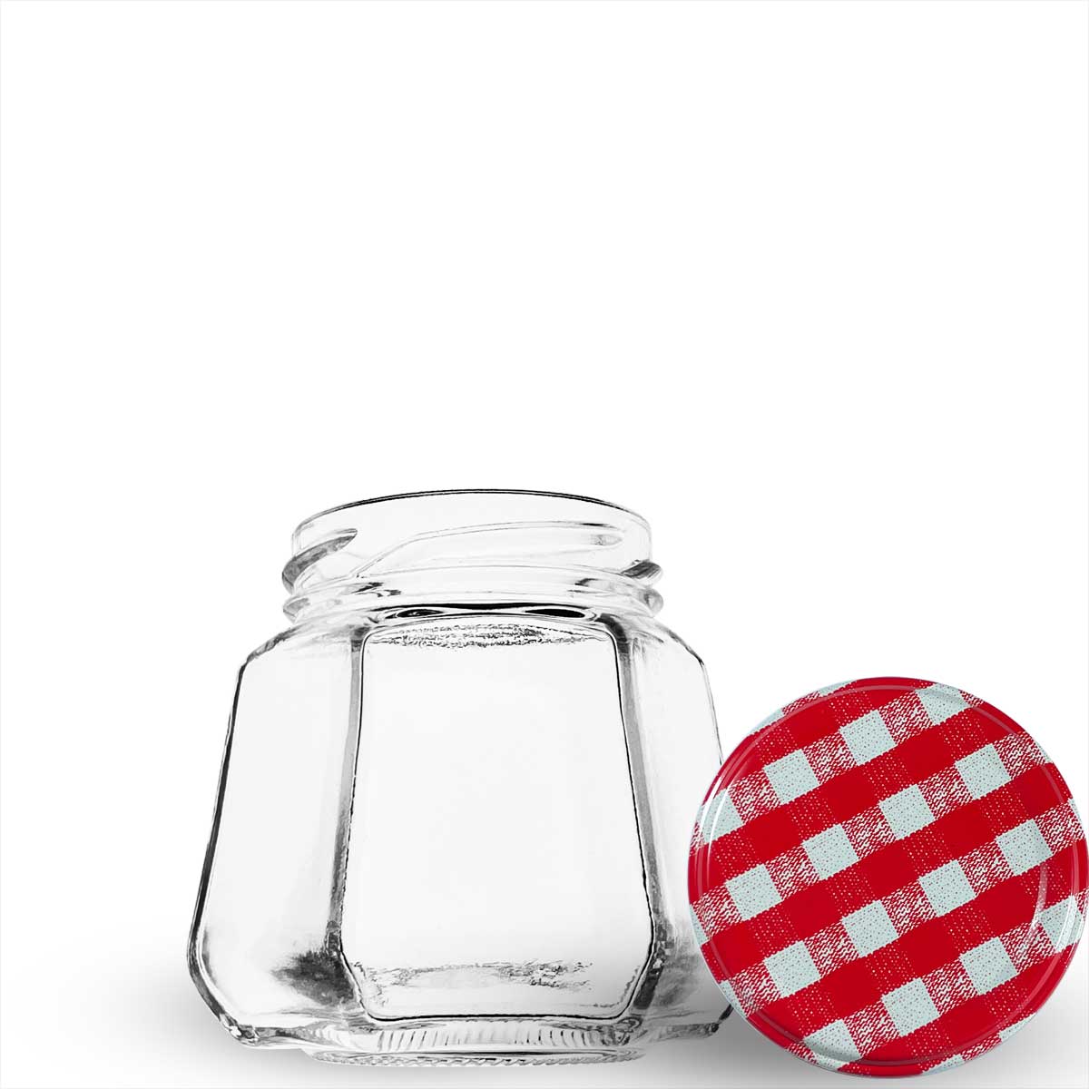 Pote de vidro sextavado 230ml. Formato de 6 faces que traz elegância para mel, geleias gourmet e lembrancinhas. Preserva 100% o sabor. Aproveite!