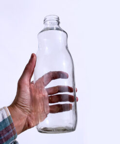 Garrafa de vidro de 1 litro com bocal largo de 38mm para sucos e detox.