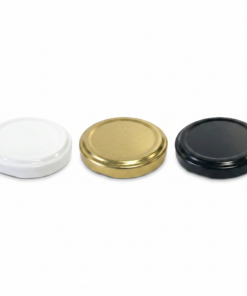 Conjunto de tampas metálicas twist-off em várias cores para potes de vidro.